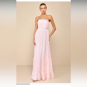 Brand New Unworn Elegant Blush Pink Jacquard Floral Strapless Maxi Dress/ Gown